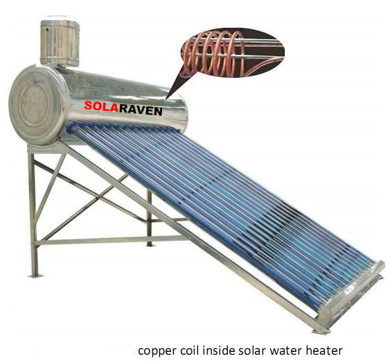 Aquecedor solar de água com bobina indireta de cobre termossifão integrado 200L 